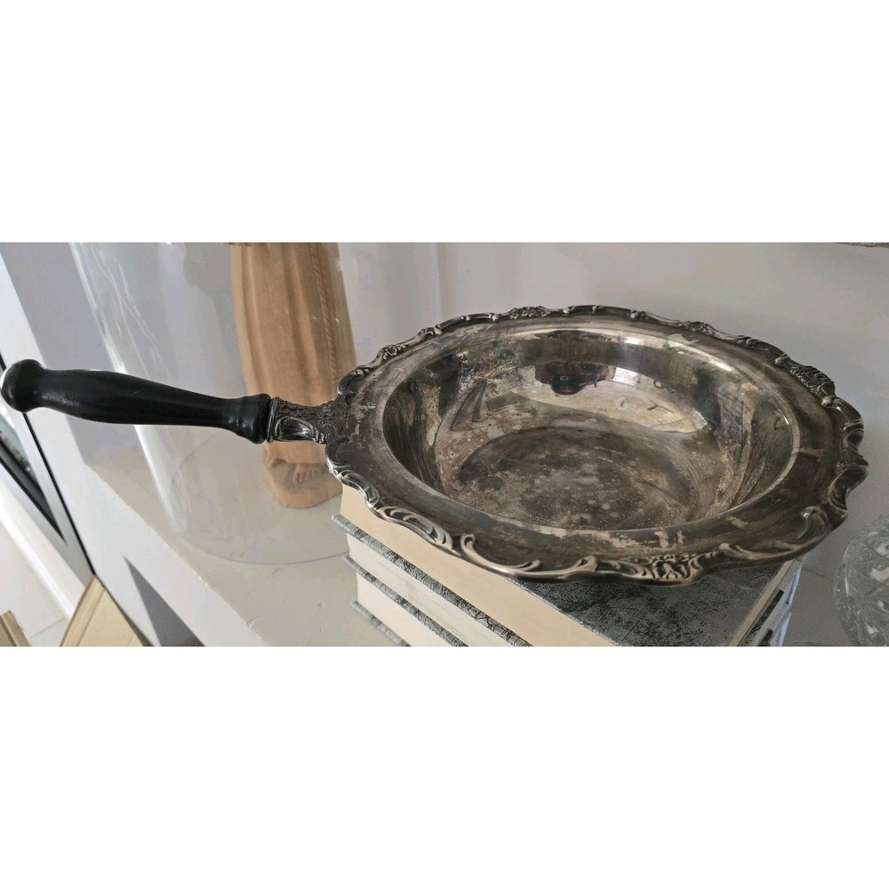 Vintage Silver‎ Plated Serving Dish w/ Black Wood Handle